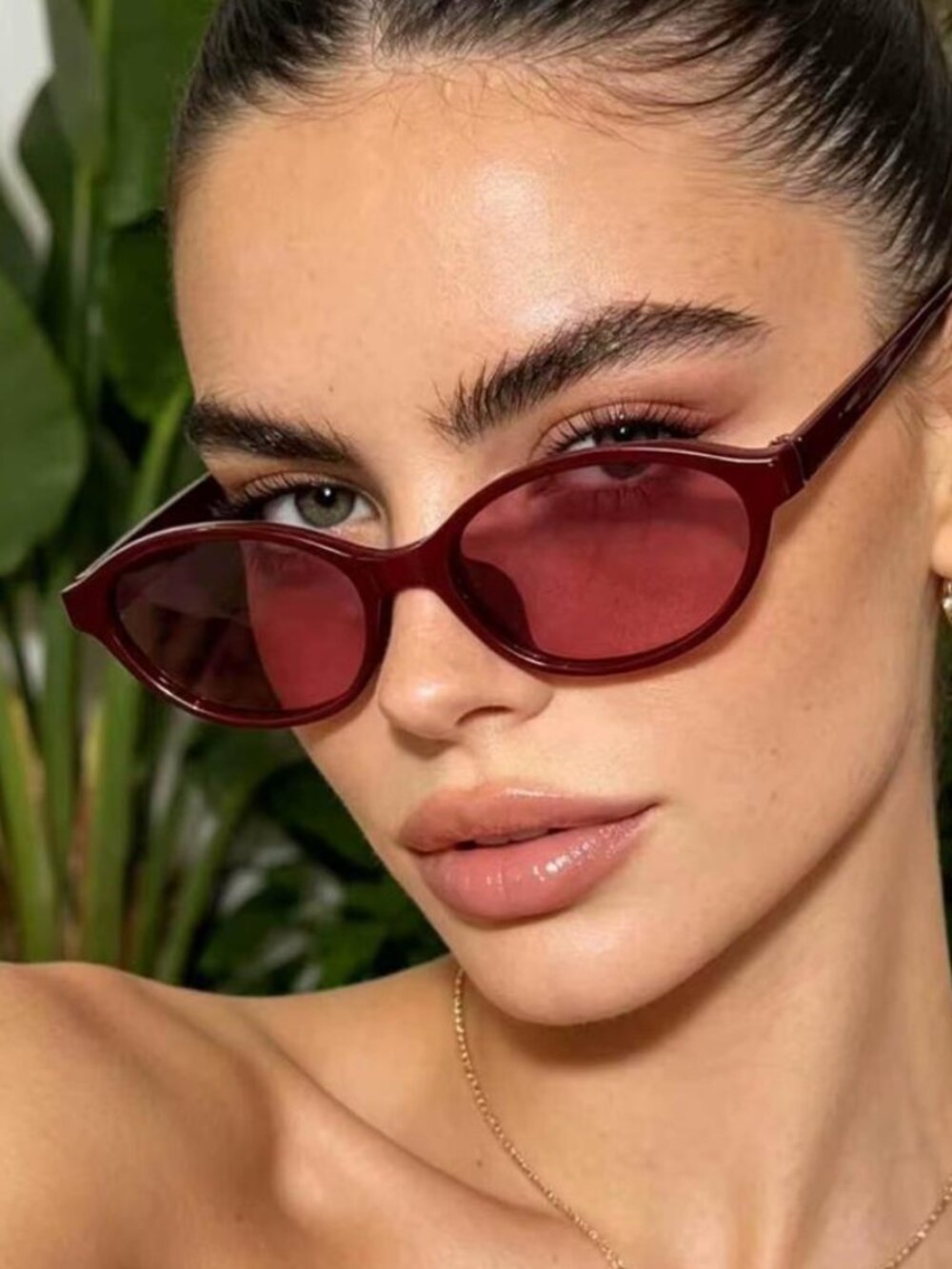Retro Red Frame Oval  Sunglasses